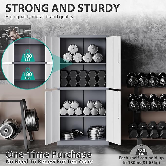 Metal Storage Cabinets with Doors and Shelves,71" Garage Storage Cabinet with Locking Doors,Tall Storage Cabinets with Lock for Home,Office,Gym,Bathroom,Kitchen