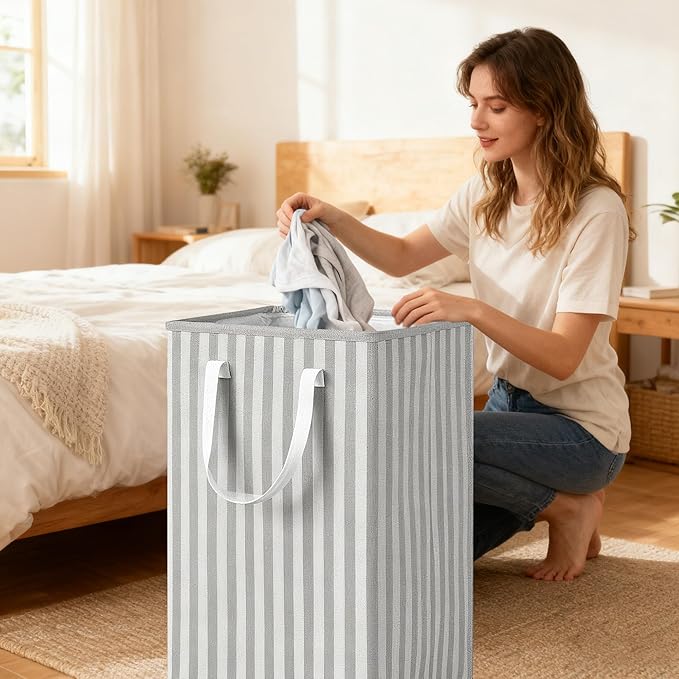 3 Pack Laundry Hamper Collapsible 75L Large Waterproof Cotton Linen Clothes Hamper with Handles Freestanding for Home Dorm Bathroom Bedroom Campin