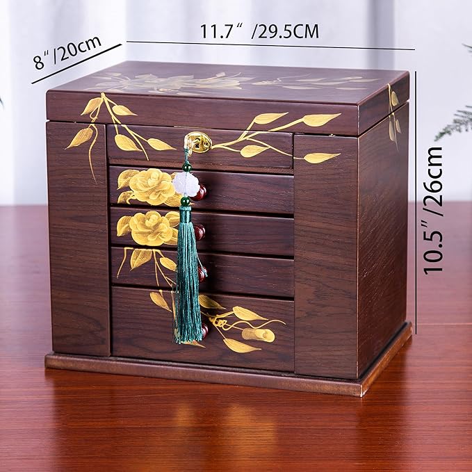 Wooden jewelry case Jewelry Box for Women Large Wood Organizer with Drawers and Mirror for Rings,Earrings, Necklaces,watches,jewelry boxes & organizers, Jewelry Boxes
