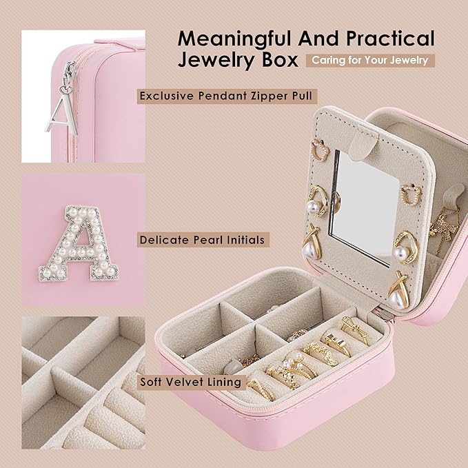 Birthday Gifts For Women, Initial Jewelry Box, Travel Jewelry Case, Gifts for Wife Girlfriend, Small Travel Jewelry Organizer, Gift for Girls, Graduation Gifts for Her, Bridesmaid Gifts