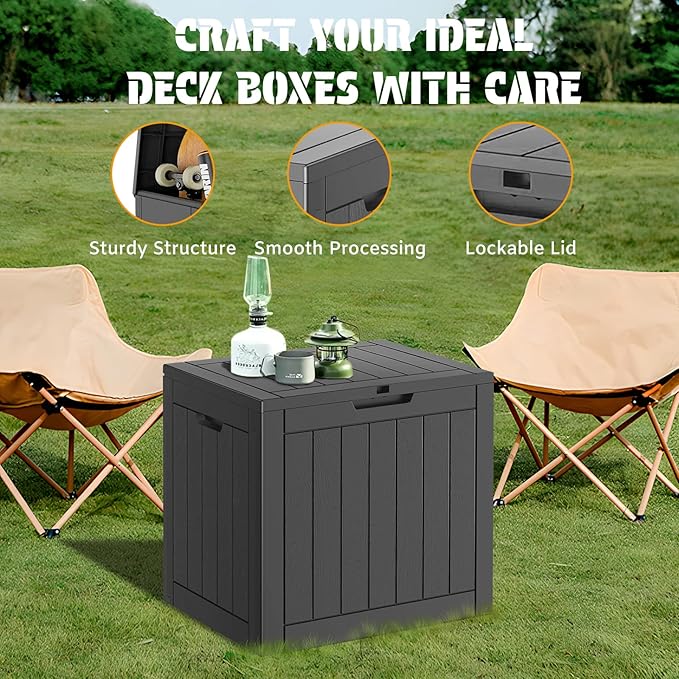 NUNU LAB 32 Gallon Outdoor Storage Box Waterproof, Outside Package Delivery Deck Boxes with Lockable Lid, Backyard Storage Bin For Garden Tools, Patio Cushions Accessories, Black