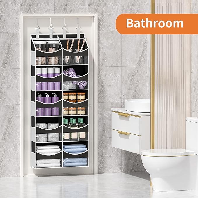Aokeyee Over the Door Storage Organizer - 5 Tiers Behind Door Storage with 10 Compartments & 10 Mesh Pockets, 80lb Capacity Door Hanging Organizer for Closet, Bedroom, Bathroom, Pantry, Nursery, Toys