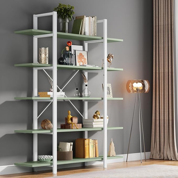 Tribesigns 5-Tier Bookshelf, Vintage Industrial Style Bookcase 72 H x 12 W x 47L Inches (Green)
