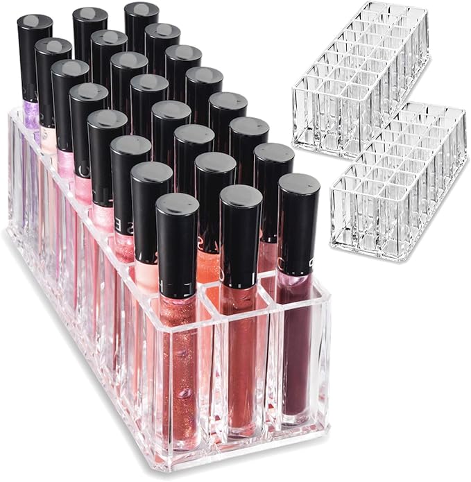 byAlegory Acrylic Lip Gloss Organizer & Beauty Makeup Holder | 24 Space Organization Container Storage For Tall Lip Gloss / Lipstick Products - Clear