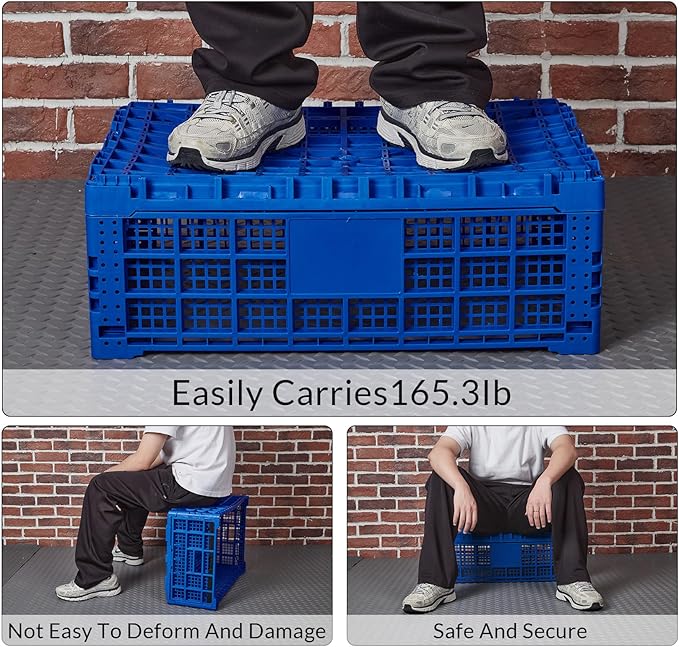 Collapsible Storage Crates, 52 Liter Heavy Duty Foldable Plastic Crates , Storage Baskets and Bins 23.6" L x 15.7" W x 8.6" H Stackable Dairy Milk Crates for Office, Home, Toy Storage