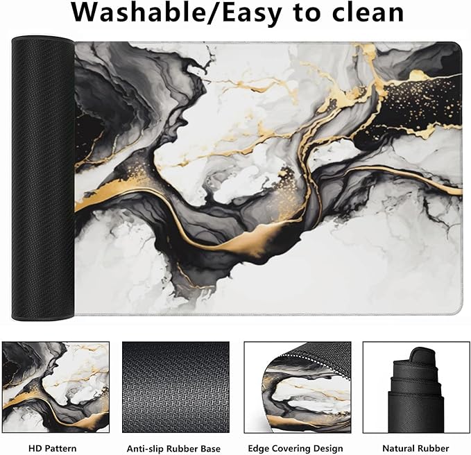 Gaming Mouse Mat Luxury Gold Abstract Fluid Art Large Mouse Pad Extended Mouse Pad Desk Mat Non-Slip Rubber Base Mice Pad Desk Pad for Office Game Home 35.4x15.75 in