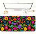 Folk Art Floral Mouse Pad – Large Extended Desk Mat 35.43 x 15.75 in – Colorful Boho Flowers on Black Background, Waterproof Surface, Non-Slip Rubber Base, Oversized Mouse & Keyboard Pad
