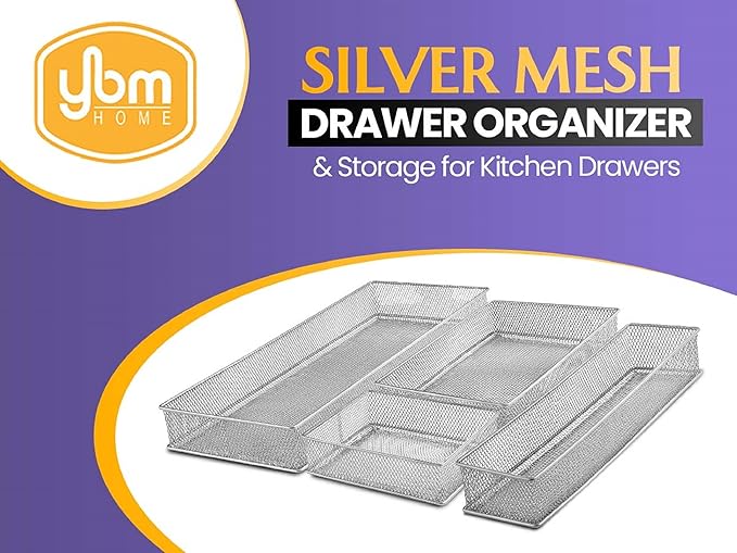 YBM HOME Silver Mesh Drawer Cabinet and or Shelf Organizer Bins, School Supply Holder Office Desktop Organizer Basket (24, 4x12x2 inch)