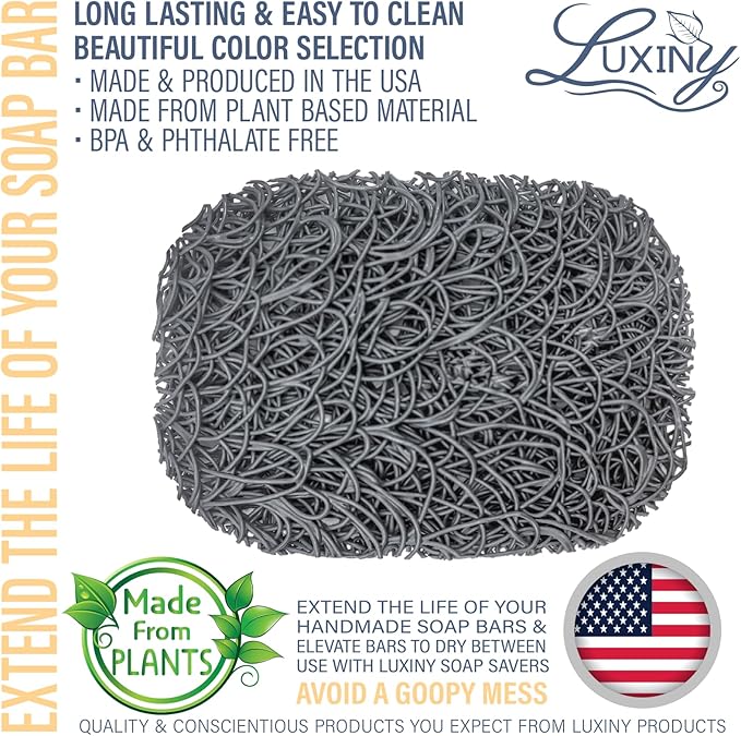 Soap Savers for Bar Soap, American Made by Luxiny, Lifts Soap in Soap Dishes & Shower Soap Holders - Handmade Soap Lasts Longer - Made from Plant Materials (Slate Gray - 2 Pack)