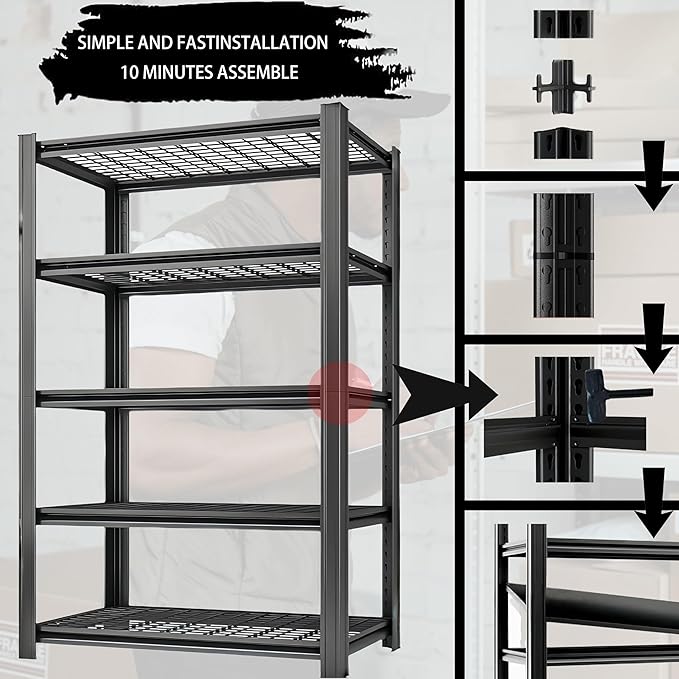 Standing Shelf Units Heavy Duty Storage Rack Industrial Wire Mesh Shelving Double Layer Support Floor Mount Black for Garage Warehouse Storage 84" H x 59.5" W x 23.5" D 6-Tier 4200LBS