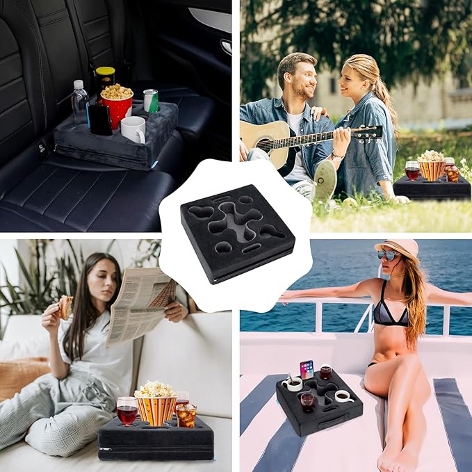 Couch Cup Holder-Sofa Cup Holder Pillow Tray Caddy Cupholder Hearted for Bed, Rv, Tv, Car, Man Cave, Backseat for Remote, Drinks, Snacks (Square-Grey)