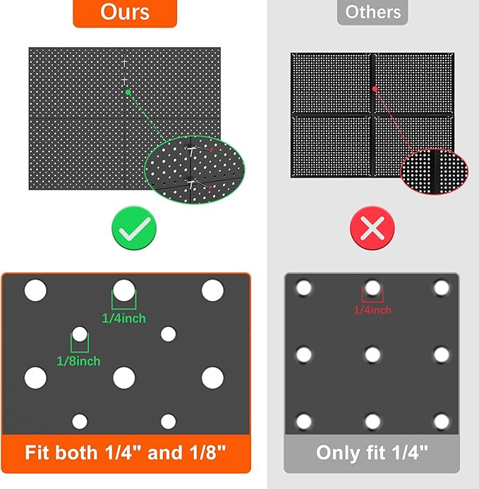 TORACK 4 PCS 12"x16" Metal Pegboard Panels for Garage, Workbench, Shop, Tool Organizer Peg Board with 1/8" & 1/4" Holes, Modular Wall-Mounted Pegboard for Pegboard Hooks (Black)