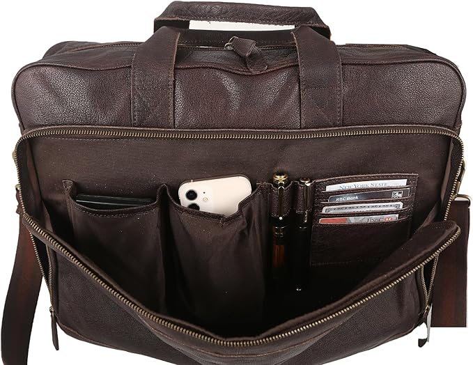 Leather briefcase 18 Inch Laptop Messenger Bags for Men and Women Best Office briefcase Satchel Bag (Brown)