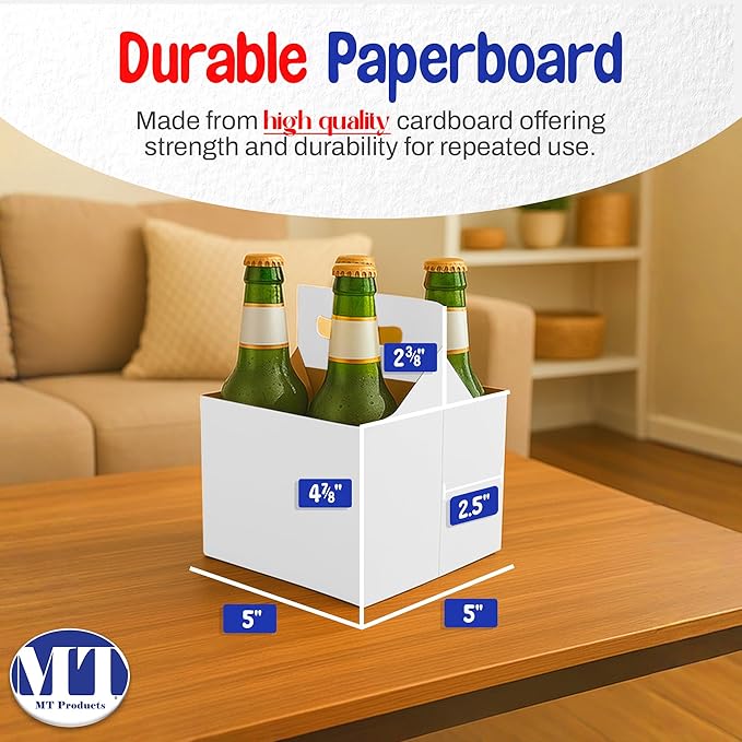 MT Products White 4 Bottle Holder 12 oz. - Corrugated Bottle Carrier for Transport (Pack of 10) - Made in USA