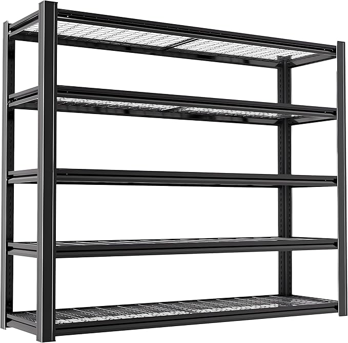 Standing Shelf Units Heavy Duty Storage Rack Industrial Wire Mesh Shelving Double Layer Support Floor Mount 5-Tier Black Steel for Garage Warehouse 3500LBS 84" H x 60" W x 23.5" D