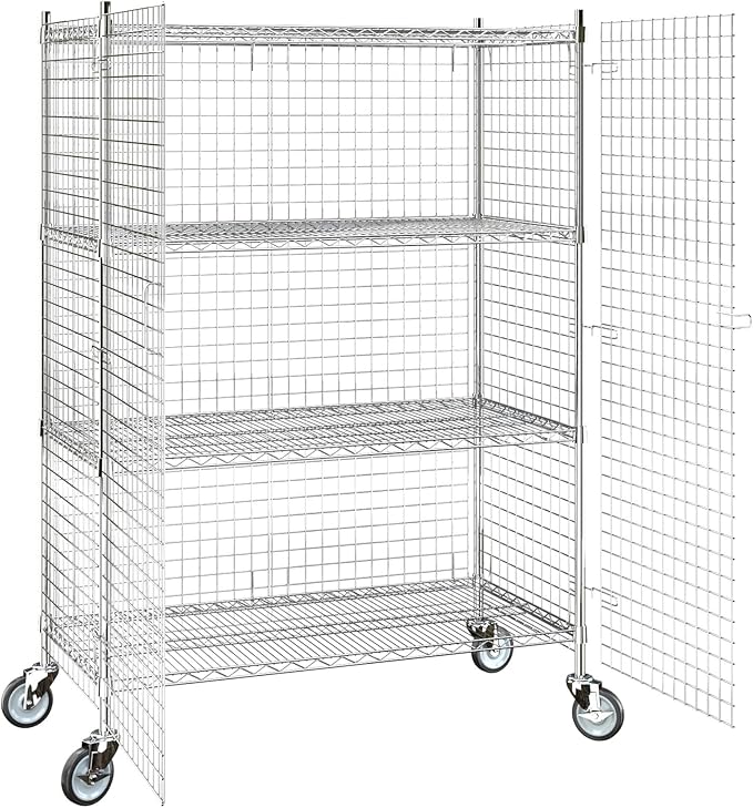 24"x48"x70" Metal Wire Chrome Security Heavy Duty Commercial NSF Certified Storage Unit | Mobile Wire Security Cage Kit