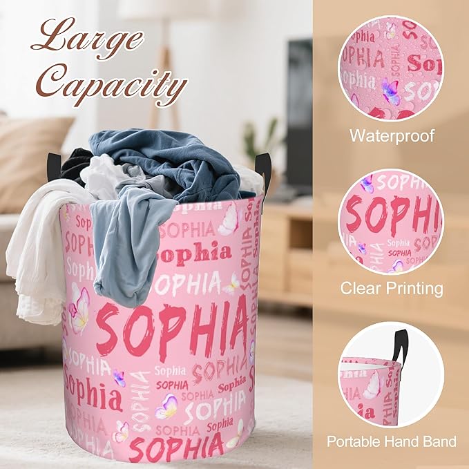 Custom Name Laundry Hamper, Personalized Laundry Basket with Name for Boys Girls Kids Men Women, Customized Name Dirty Clothes Basket Gifts for Clothes Toy Bathroom Bedroom Laundry Room Dorm