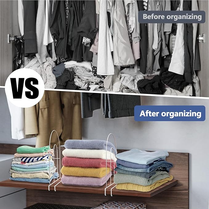 8-Pack 12" Tall Shelf Dividers - Closet Shelf Organizer - Easy to Install - No Tool - White PE Coating Steel