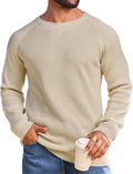 Vssjavun Sweaters for Men Crewneck Cable Knit Waffle Textured Pullover Sweater Warm Kitted Sweater Apricot