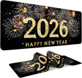 2026 Happy New Year Gaming Mouse Pad 31.5"x11.8"Desk Mat Anti-Slip Rubber Base & Durable Stitched Edges for Gamers Smooth Mouse Writing Surface for Desk Office/Home