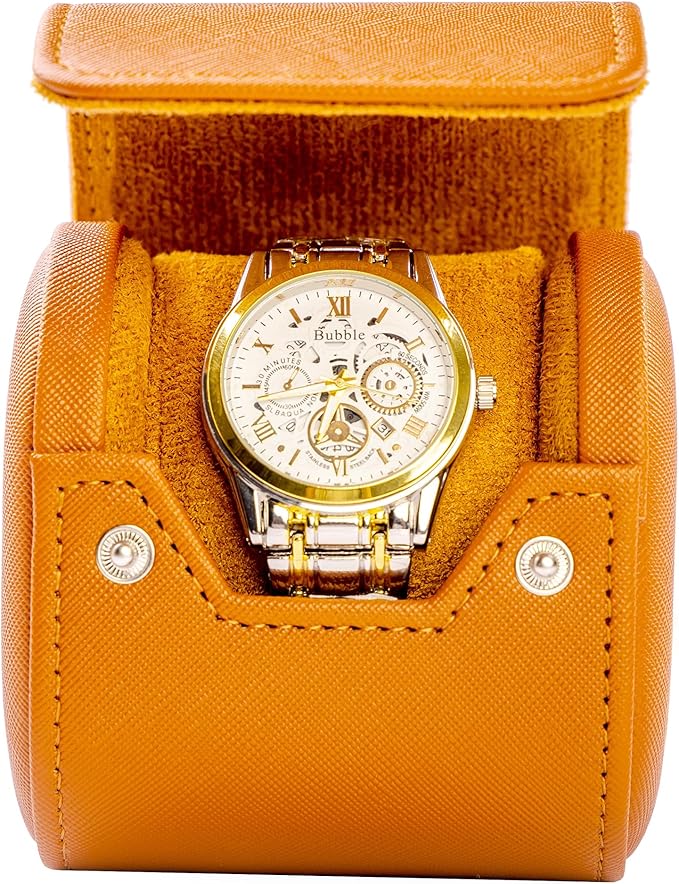 MR.OKAY Single Watch Travel Case -Classic Leather Watch Case with Perfect Texture. Watch Carrying Case or Organizer for Storage And Display. Ideal Gift for Men Traveling, All Handmade by Artisans