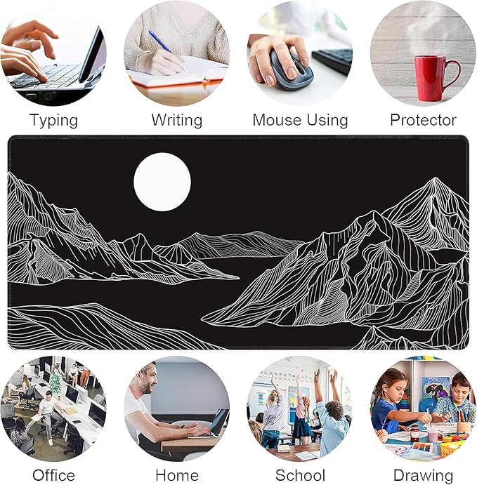 Black and White Mountain Large Mouse Pad,Gaming Keyboard Desk Pad,Extended Mouse Mat Non-Slip Rubber Base with Stitched Edges for Office Game Home XXL 35.4"x15.7"
