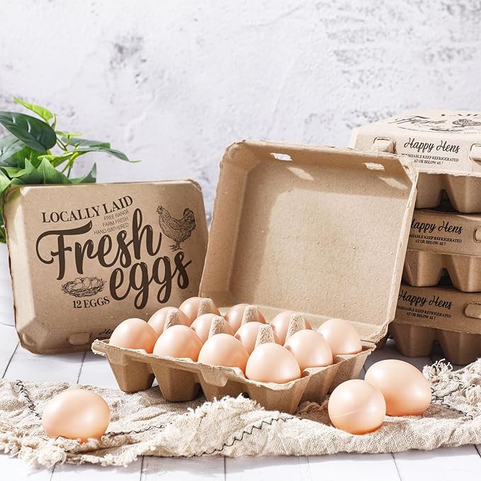 Zhanmai 100 Pack Egg Carton Bulk 12 Chicken Duck Egg Carton Vintage Printed Farm Fresh Crate with 3 x 4 Holds Recycled Paper Cardboard Sturdy Reusable Box Holder(Retro Style)