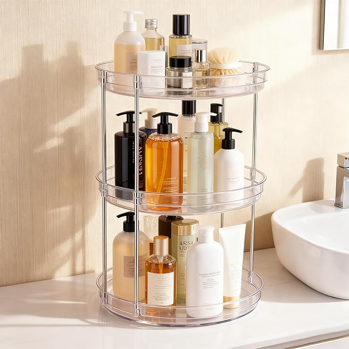 2 Pack 3 Tier Lazy Susan Organizer for Cabinet, Rotating Organizer for Kitchen Cabinet & Pantry, Spinning Turntable for Seasonings, Condiments, Vitamin Bottles, Countertop Organizer Carousel