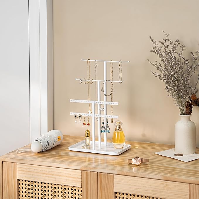 pickpiff Jewelry Stand Holder Organizer: 12.5" Sturdy Jewelry Hanger for Necklace, Earring, Bracelet, White