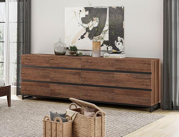WAMPAT Dresser for Bedroom, Closet Organizers and Storage with 12 Drawers, Chest of Drawers with Metal Base, Modern Wooden Dresser for Living Room, Entryway, Brown