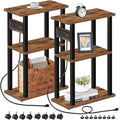 TUTOTAK Small Narrow Side Table with Charging Station, Set of 2 Skinny End Table for Small Spaces, Slim Nightstand with USB Ports and Outlet,Sofa Beside Table with Wheels, Brown TB01BB047