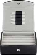 Mens Leather Travel Cufflinks Ring Storage Box Case Includes 2 Sets Metal Collar Stays - Holds 9 To 12 Pairs - ‎5.75 x 4.75 x 1.75 inches Holder Organizer