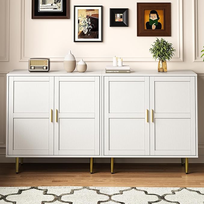 RoyalCraft 2-Door Wood Cabinet, Modern Credenza with Adjustable Shelves, Freestanding Buffet Sideboard Cabinet for Living Room, Dining Room, Entryway, White