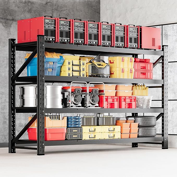 MIIIKO 71.3" W Storage Shelves,5000LBS Metal Garage Storage Shelving,Heavy Duty Adjustable Unit Storage Shelves for Warehouse,Basement,71.3" W x 24" D x 70" H,Black