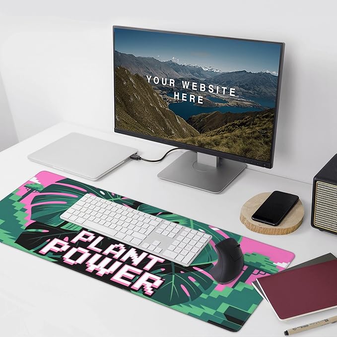 Pixel Plant Power Large Mouse Pad, Cool Gaming Desk Mat, XXL Keyboard Desk Pad Mat for Desktop, 35.4"x15.7" Non-Slip Base Big Mousepad with Stitched Edges