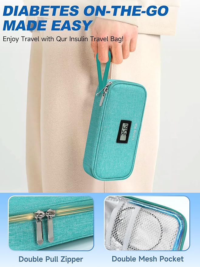 Insulin Cooler Travel Case, TSA Approved Refrigerated Medicine Travel Bag with Protective Ice Brick, Temperature Display Diabetic Medication Cooling Bag for Pen & Vials (Green)
