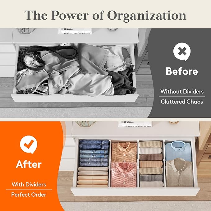 Lifewit 5" Tall 9 Pack Deep Drawer Dividers, 11.5-18.5" Expandable Drawer Divider for Clothes, White Dresser Drawer Storage Organizers, Clothing Drawers Separators for Dresser, Kitchen, Bedroom