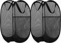 BATTOO Deluxe Strong Mesh Pop up Laundry Hamper Basket with Side Pocket for Laundry Room, Bathroom, Kids Room, College Dorm or Travel 2 Pack Black