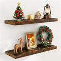 32 Inch Floating Shelves for Wall Set of 2, Rustic Wood Wall Mounted Floating Shelf for Bathroom, Bedroom, Kitchen, 9.3 Inch Deep Shelves Invisible Brackets for Books|Storage|Decor, Rustic Brown