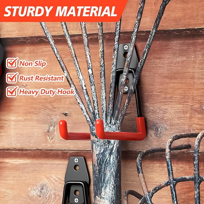 4 Pack Heavy Duty Garage Hooks,Solid Steel Wall Mount Hangers,with Anti-Slip Coating,for Hanging and Organising Ladder,Bike,Ropes,Broom,Garden,Yard and Power Tools(5.2x5.1 inch)