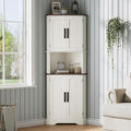 Maupvit Tall Corner Cabinet, Farmhouse Corner Storage Cabinet with 4 Barn Doors and Adjustable Shelves, Storage Pantry Cabinet for Kitchen, Living Room, Laundry Room, White
