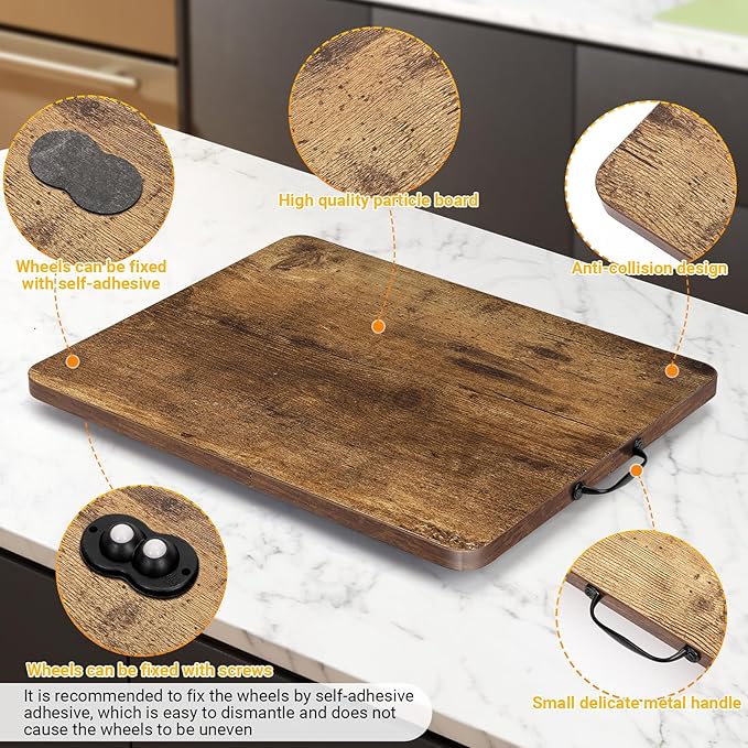 Sliding Tray for Coffee Maker, 360° Rotating Appliance Slider for Kitchen Appliances, Wooden Sliding Tray Suitable for Kitchen Countertops and Kitchen Appliances.(Brown, Large)