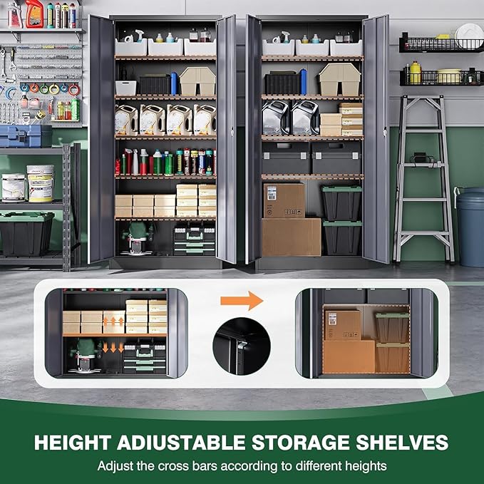 Letaya Metal Garage Storage Cabinets with Lock Door and Adjustable Shelves, Steel Tool Cabinets for Home,Office,Warehouse Organisieren (Black Gray)