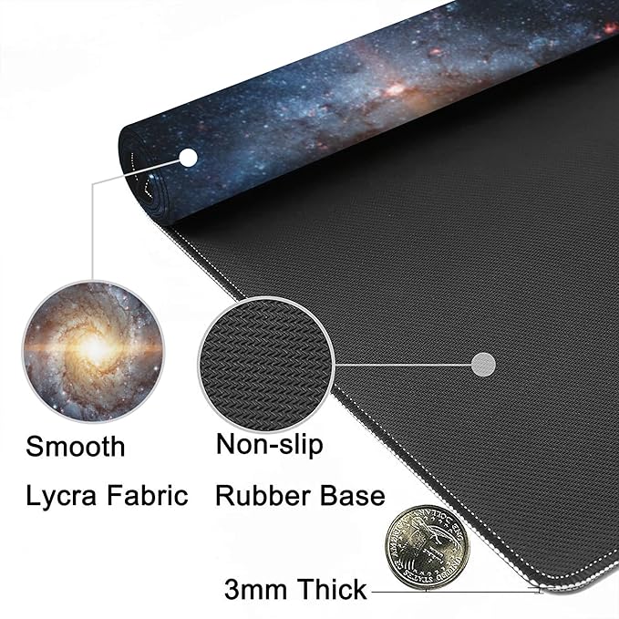 Desk Mat,Spiral Galaxy and Stars Gaming Mouse Pad,XXL Extended Mouse Pad Mat for Office,Computer,Keyboard with Non-Slip Base Stitched Eges Mousepad 35.4x15.75 inch