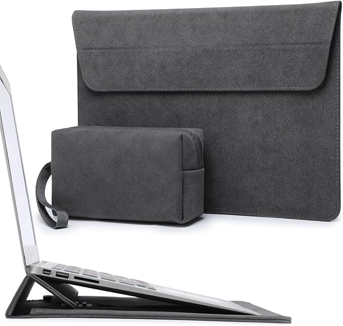HYZUO 15-16 Inch Laptop Sleeve Bag with Adjustable Stand Feature for MacBook Pro 16 M4/M3/M2/M1 2025-2019, XPS 15, MacBook Pro 15 2015-2012, Case with Pouch, Space Gray