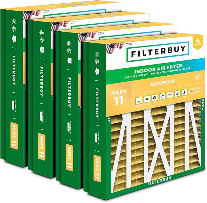 Filterbuy 21x21.5x5 Air Filter MERV 11 Superior Pet & Allergy Defense (4-Pack), Pleated HVAC AC Furnace Filters for Trane Perfect Fit & American Standard (Actual Size: 20.00 x 21.09 x 4.97)