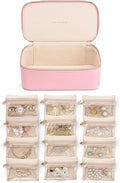 Vlando Jewelry Travel Case with 12 Velvet Jewelry Bags Travel Jewelry Orgainzer for Girls Jewelry Box for Necklace Rings Earrings Bags Christmas Gifts for Women Girls(Pink)