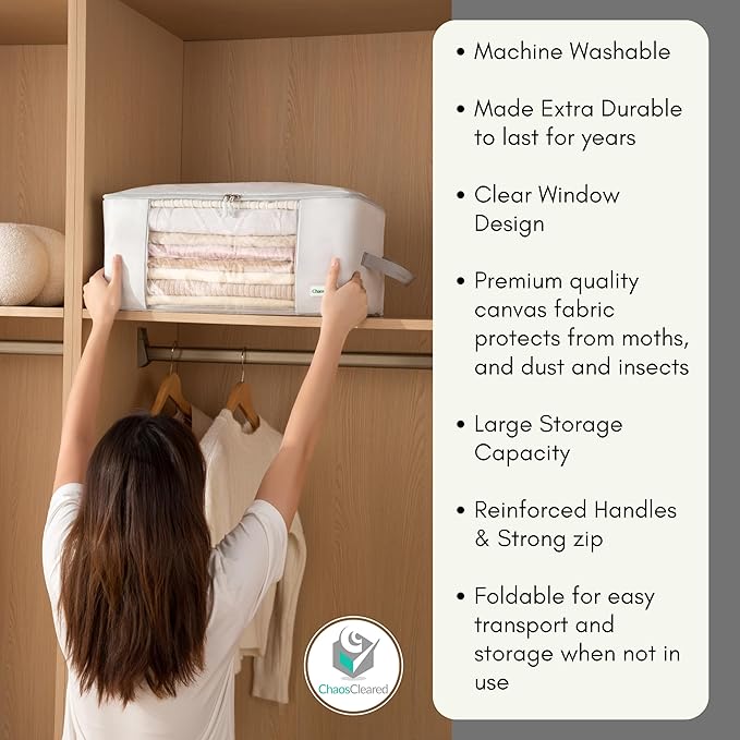 Clothing Storage Bags Clothes Organizer folding fabric bags for sweaters, clothing, garment, bedding, quilt, linens, large folding organizers with zip & window, mothproof underbed space saver bins