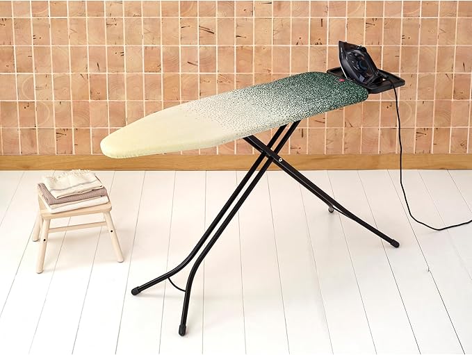 Brabantia - Ironing Board B – Solid Steam Iron Rest – Adjustable Height – Non-Slip Rubber Feet – 100% Fairtrade Cotton Cover with Foam Padding – Foldable – New Dawn – Size B (49 x 15 in)