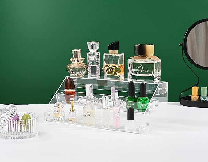 12" Acrylic Riser, Shelves - 3-Tier Clear Perfume Organizer,Sturdy and Stable Acrylic Organizer for Display Decorative,Skincare Organizers for Countertop, Tabletop, Collectibles, Nail Polish